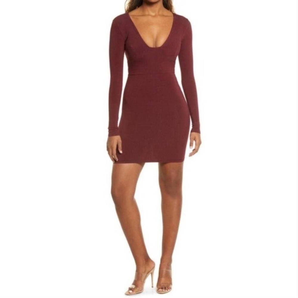 Naked Wardrobe Loss Angles Mini Dress Long Sleeve Burgundy Women's Size S NWT